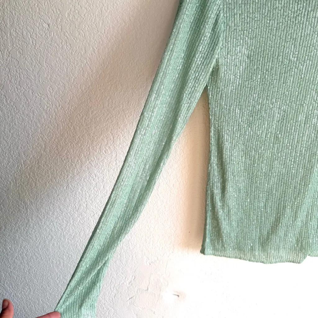NWT Free People Intimately Womens Shirt Jade Green Sequin Long Sleeve Size XS - Image 6