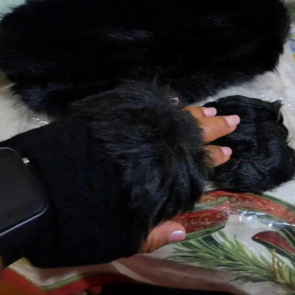 Plush Warm Ribbed Knitted Fingerless Gloves Great for Phone Black - Image 5