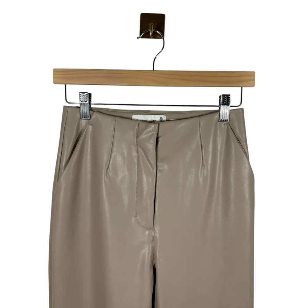 NWOT Abercrombie & Fitch Vegan Leather Curve Love Flare Pants Tan Size 25 - Image 7