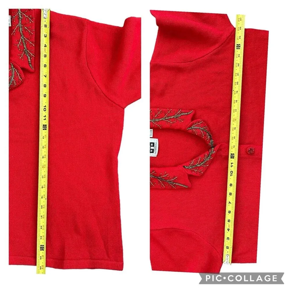 Storybook Knits Cardigan Sweater Red Holiday Christmas Beads Tree Size 2X - Image 11