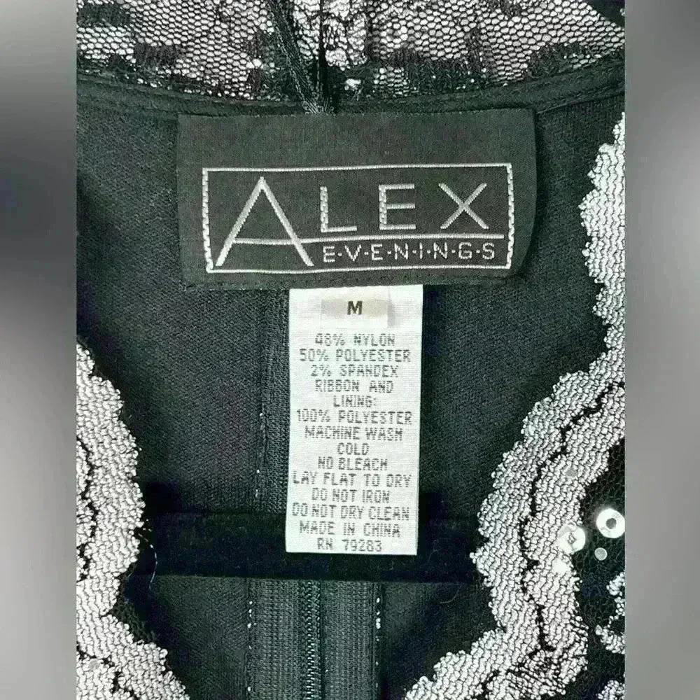 Alex Evenings 3/4 Sleeve Embroidered Blouse Black Silver Sequins Size Medium - Image 5
