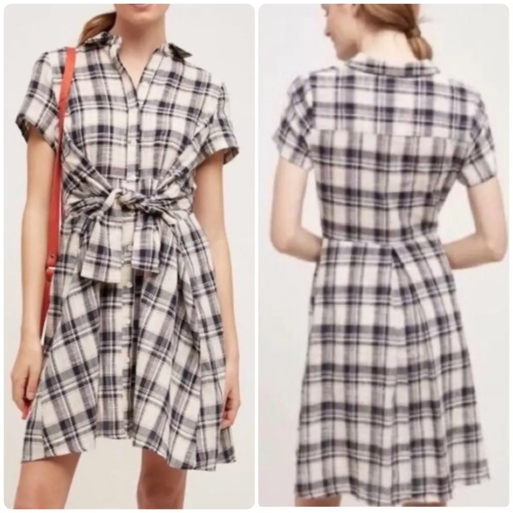 Anthropologie 11 1 Tylho Plaid Tie Front Shirt Dress - Image 2