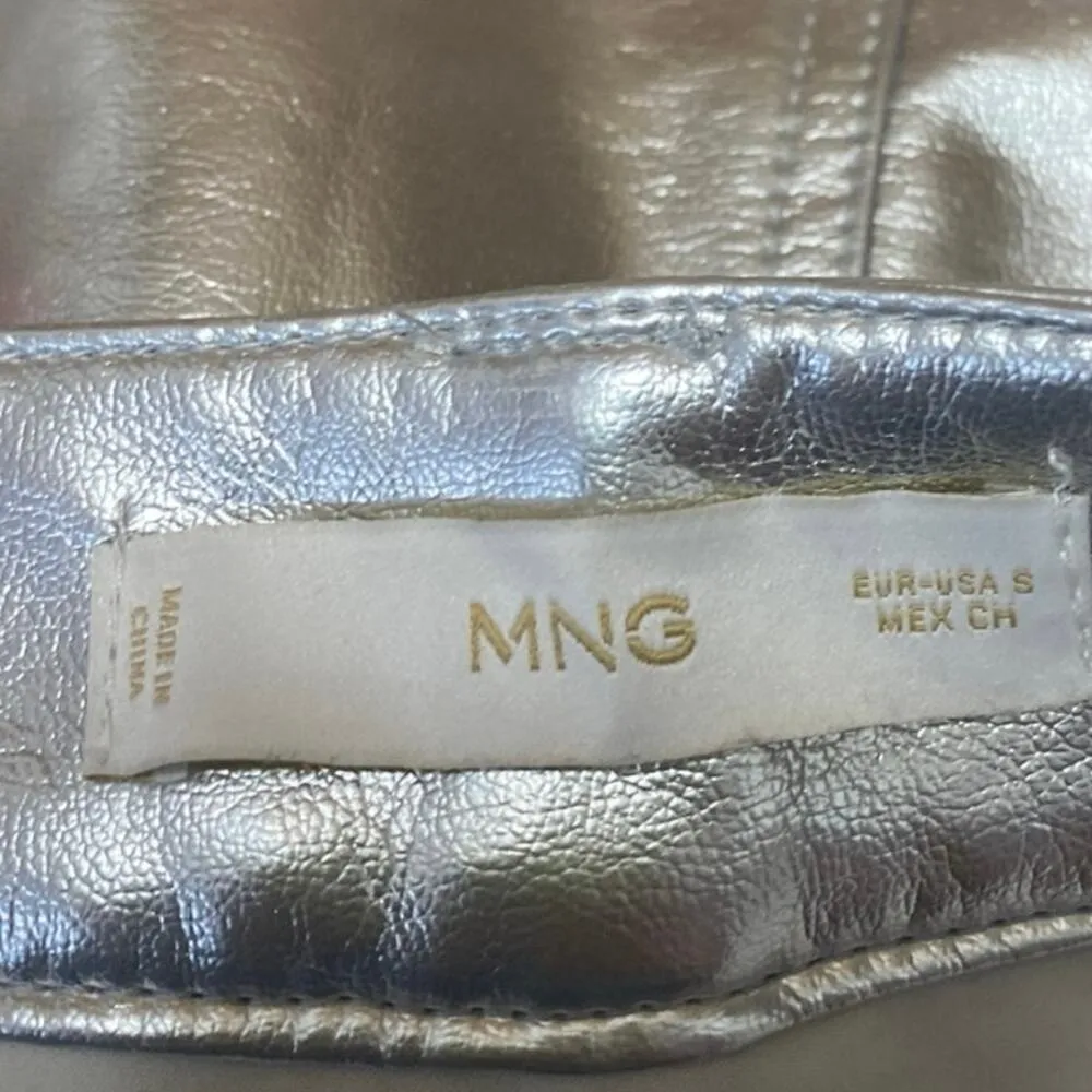 MNG Mango Women's Silver Metallic Faux Leather Zipper Casual Mini A-Line Skirt S - Image 4