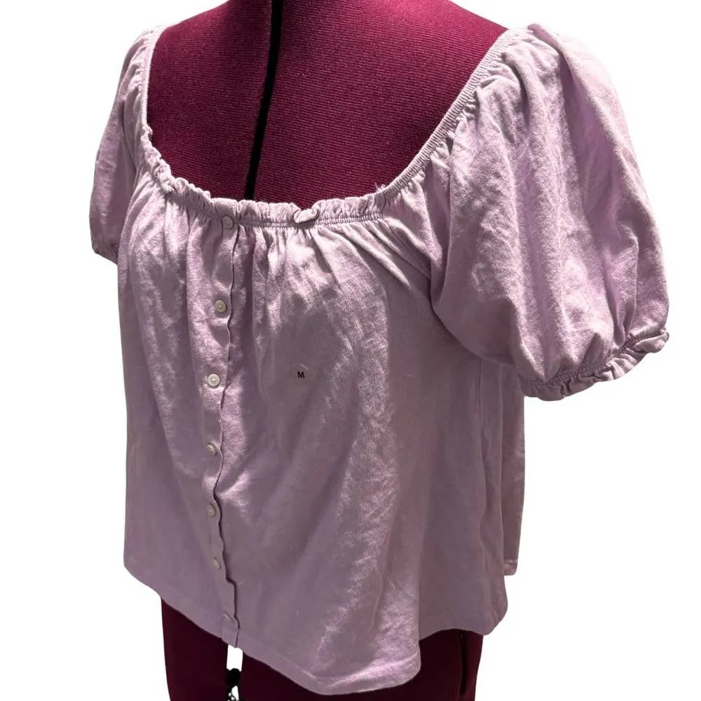 AMERICAN EAGLE AE Puff Sleeve Round Neck Off the Shoulder Tee Purple NWT Medium - Image 2