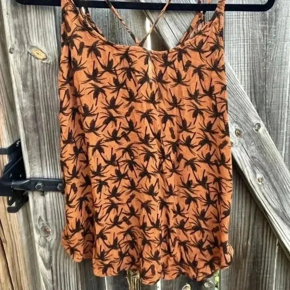 Mossimo Tropical Palm Tree Print Strappy Tank‎ Top Summer Beach Vacation Cami Brown - Image 6