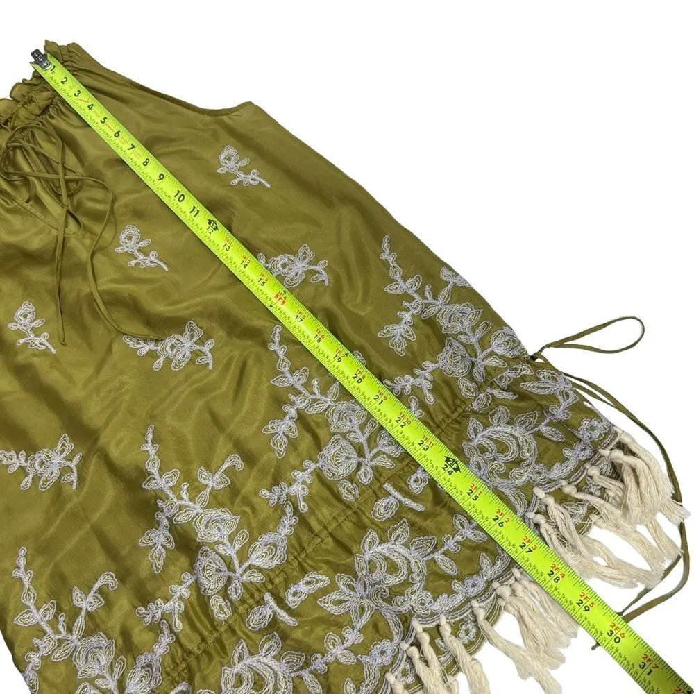 David Meister Chartreuse Embroidered Tunic Top Silk Shift Mini Dress - Image 7