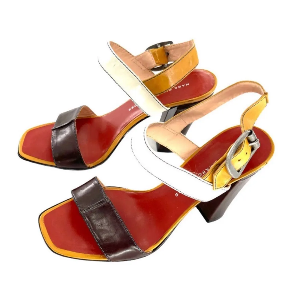 Marc by Marc Jacobs Multicolor Leather Ankle Strap Block Heel Sandals - Image 4