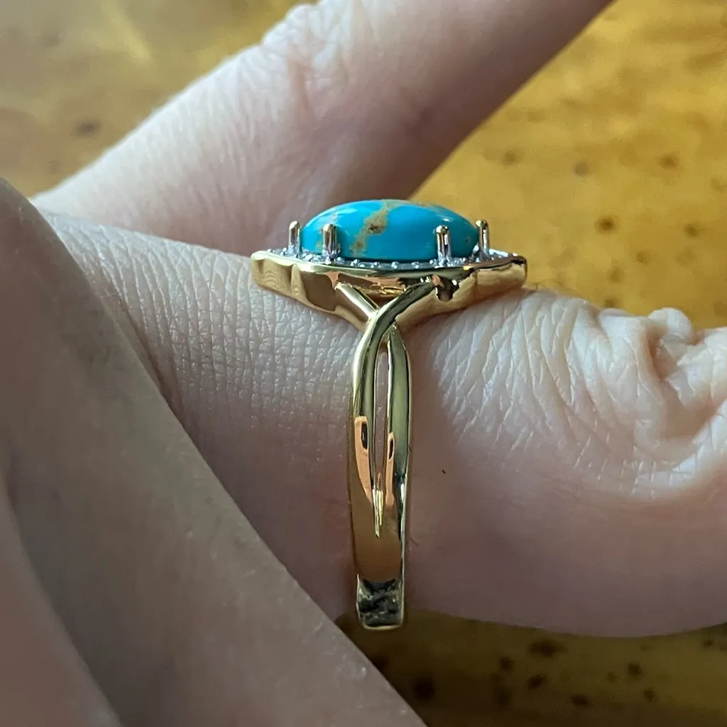 Kingman Turquoise Sterling Silver Ring Size 8 Gold - Image 3