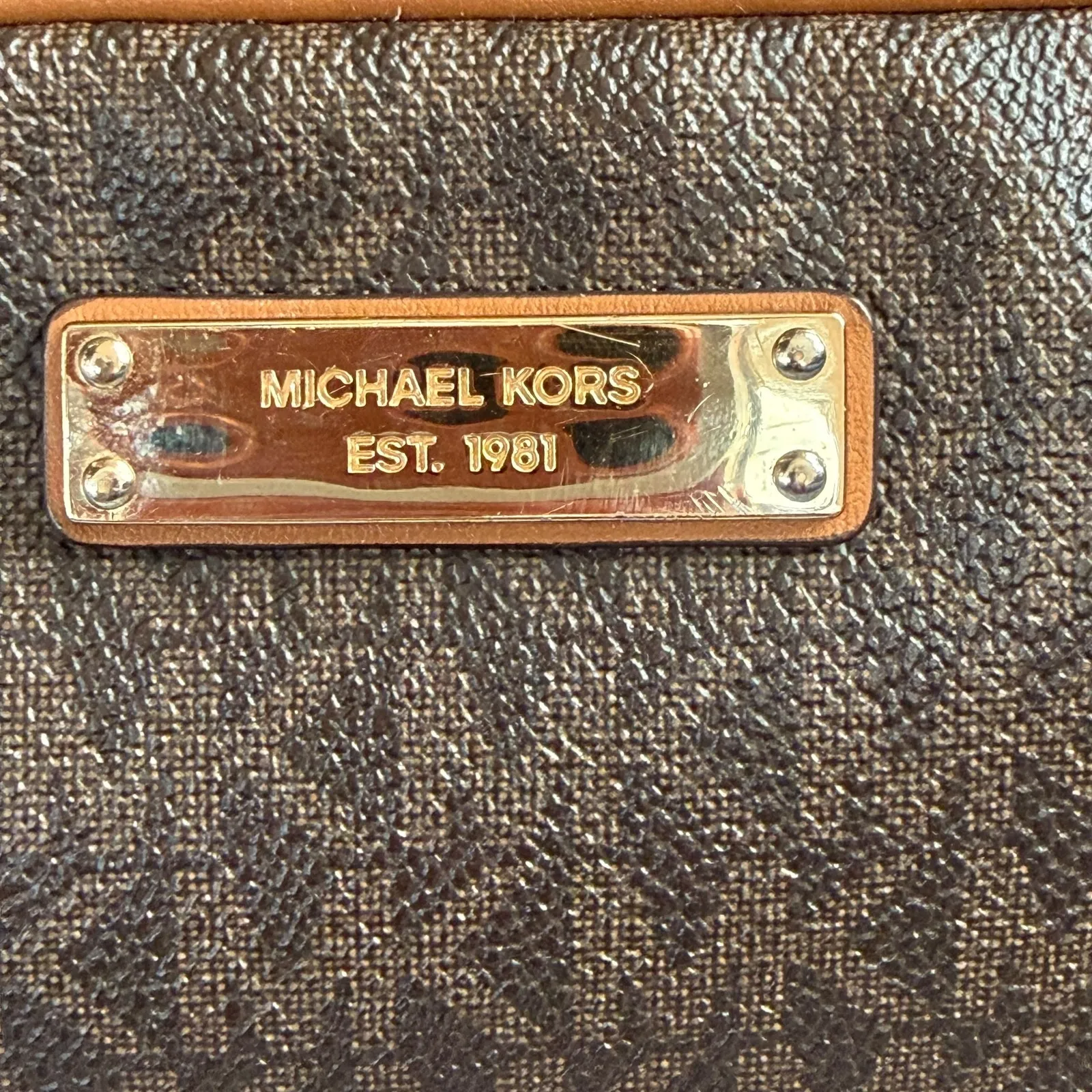 Michael Kors Jet Set Brown MK Signature Crossbody Bag Leather Trim Gold Hardware - Image 6