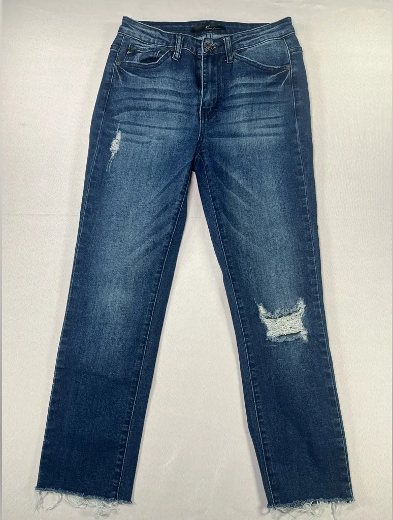 KanCan KC5019D High Rise Distressed Straight Denim Raw Hem Jeans Size 26 - Image 1