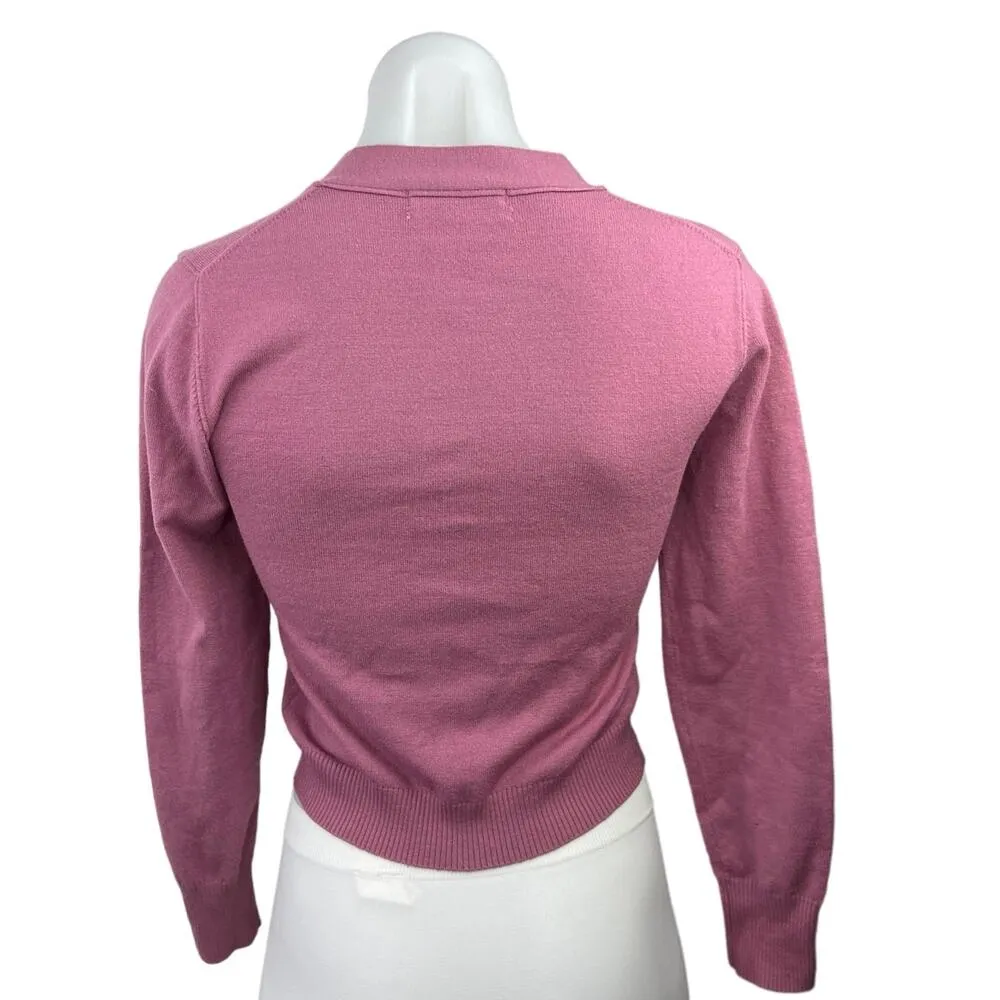 Urban Outfitters Pink V Neck Big Button Up Cropped Cardigan Sweater Top Size S - Image 2