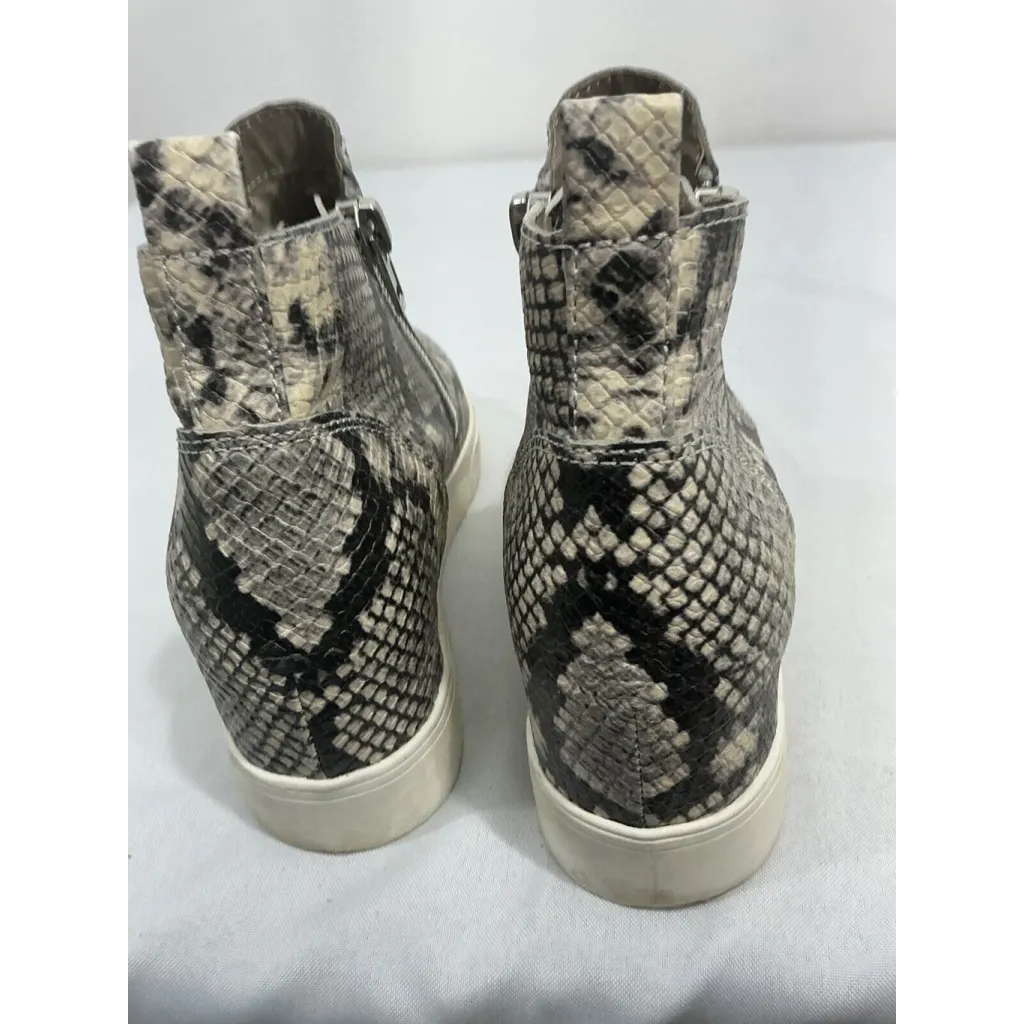 Womans Steve Madden Wedgie 8.5 M Brown Beige Snake Print Zip Hidden Wedge Bootie - Image 6
