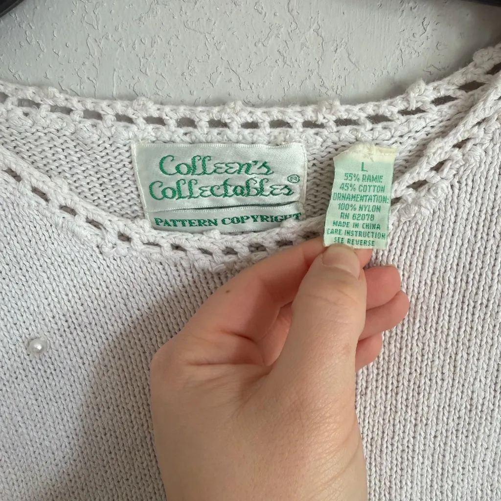 Vintage Colleens Collectables Cream Floral Embroidery Sweater Women L Grannycore Pink Size L - Image 6