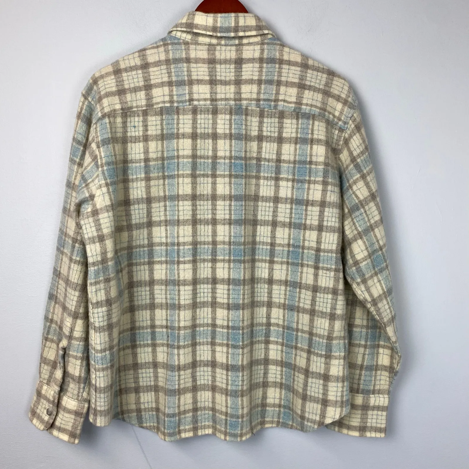 Vintage 70s/80s Shelter Bay by Arrow Gray Plaid Wool Blend Button Down Shirt XL - Image 4