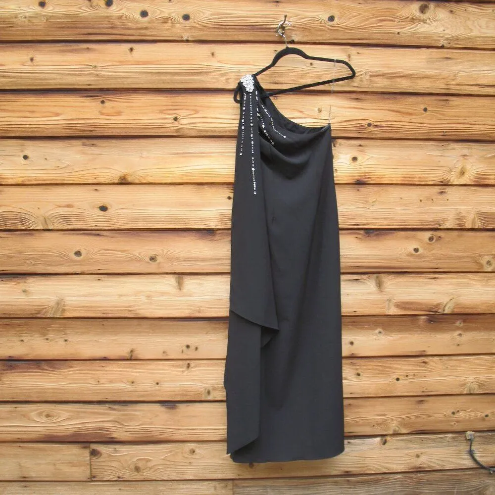 Sachin & Babi  Leslie Asymmetric Embellished Stretch Crepe Gown Black 4 - Image 12