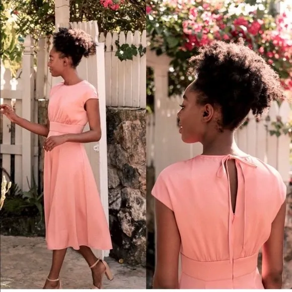 Gal Meets Glam Julia Midi Dress Women’s Size 2 Langoustino Peach Satin Pockets - Image 2