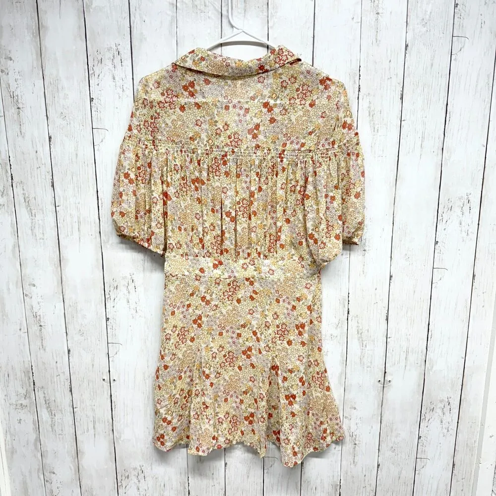 Free People Dress Women S Bonnie Mini Tea Combo Puff Sleeve Button Down Cottage - Image 6