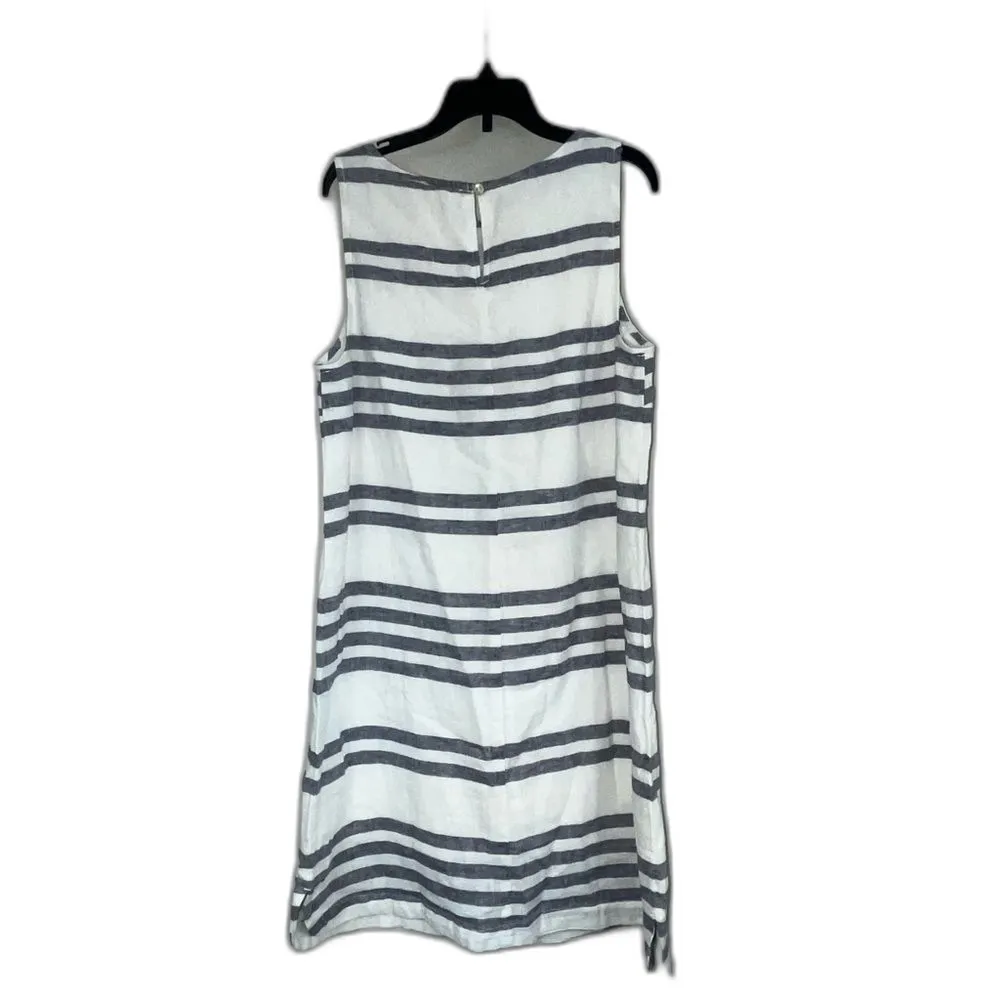 Beach Lunch Lounge Striped Sleeveless White and Navy A-Line  Dress Size Small - Image 4