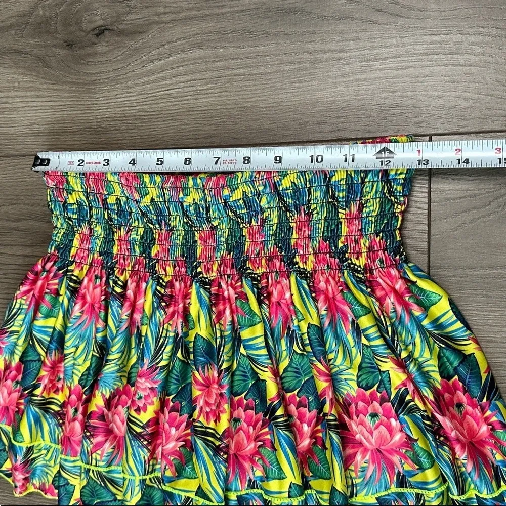 Lucky In Love 12" Floral Smocked High Rise Tennis Skirt Skort Pink Yellow Medium - Image 6