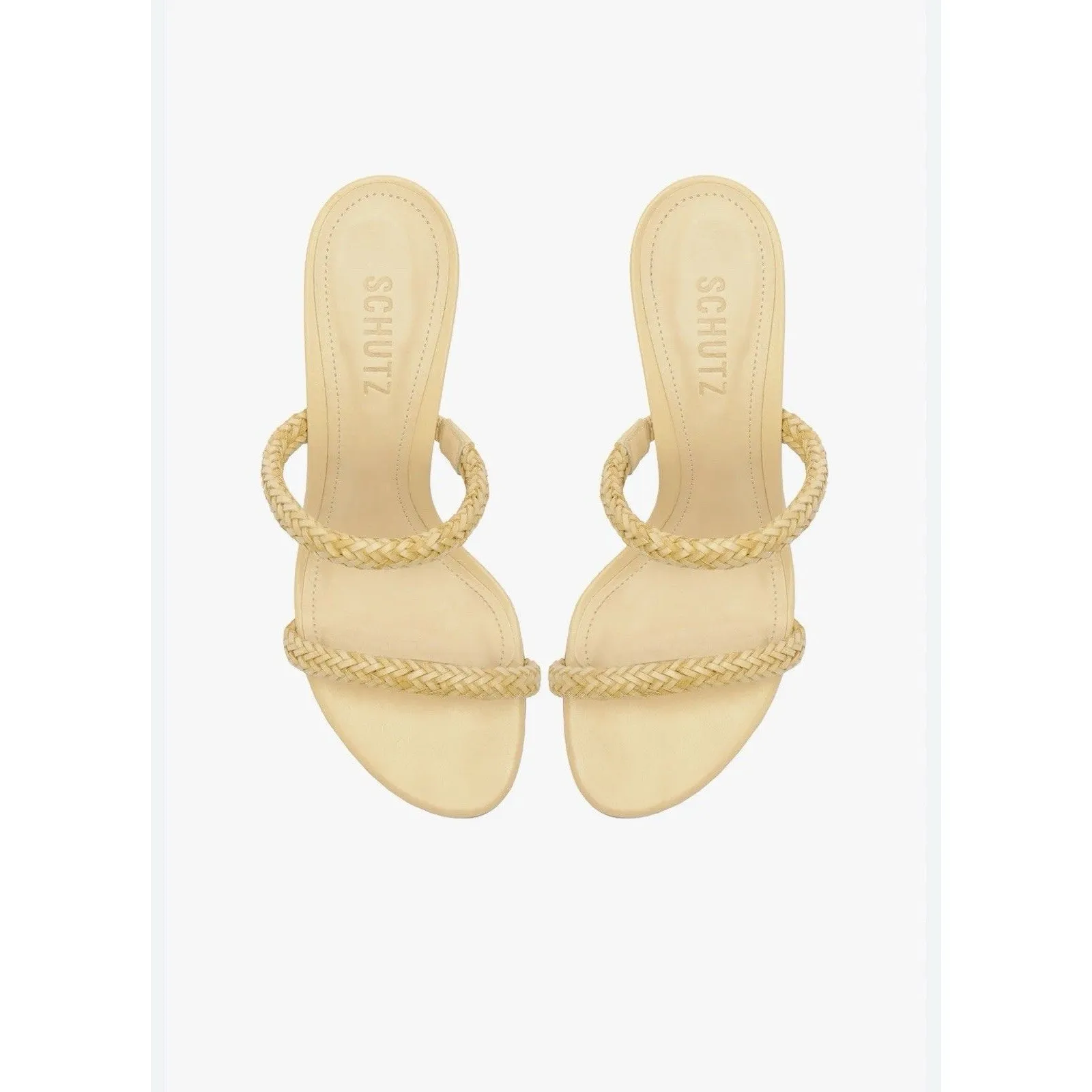 Schutz Taliah Mid Woven Leather Kitten Heel Sandal Strappy Tan Women's Sz 7 New - Image 2