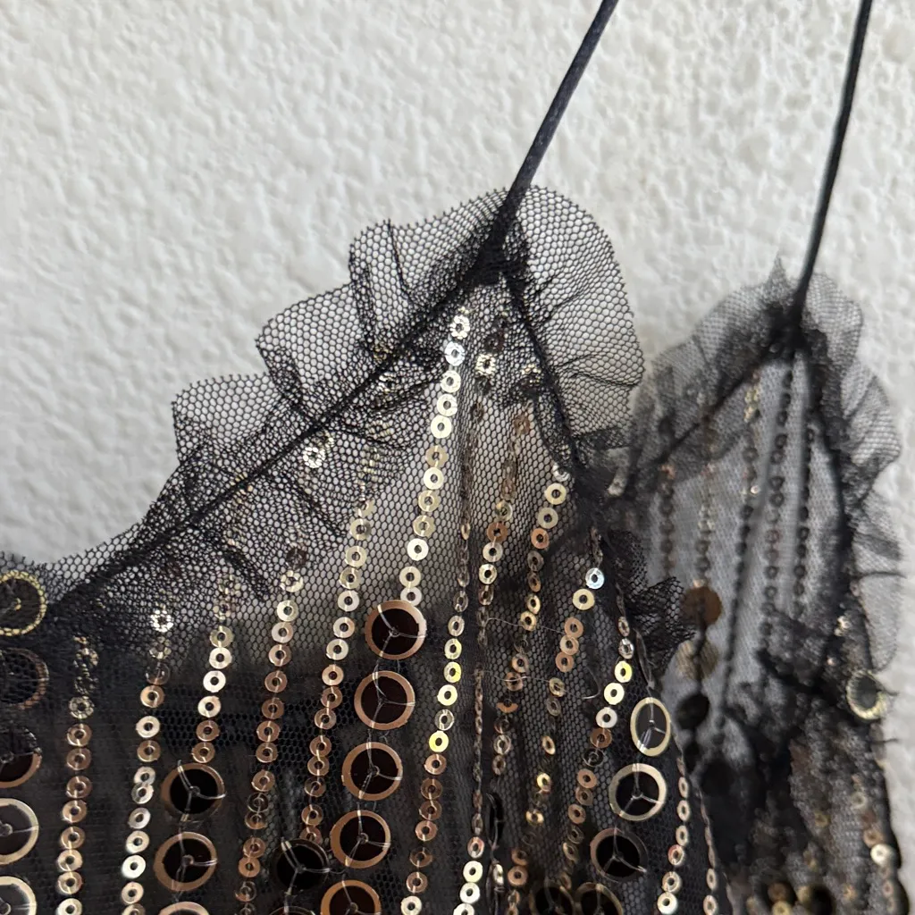 Forever 21 Black Sequin Thin Strap Cover Up See Through Mesh Dress Festival S - Image 7