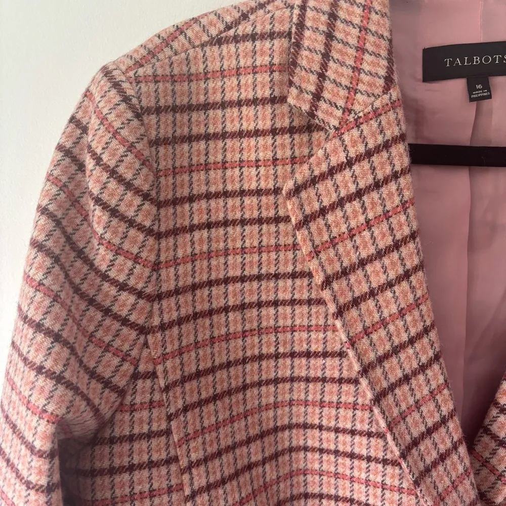 Talbots Classic Shetland Blazer Pink Plaid Wool Business Career Wear Formal - Image 4