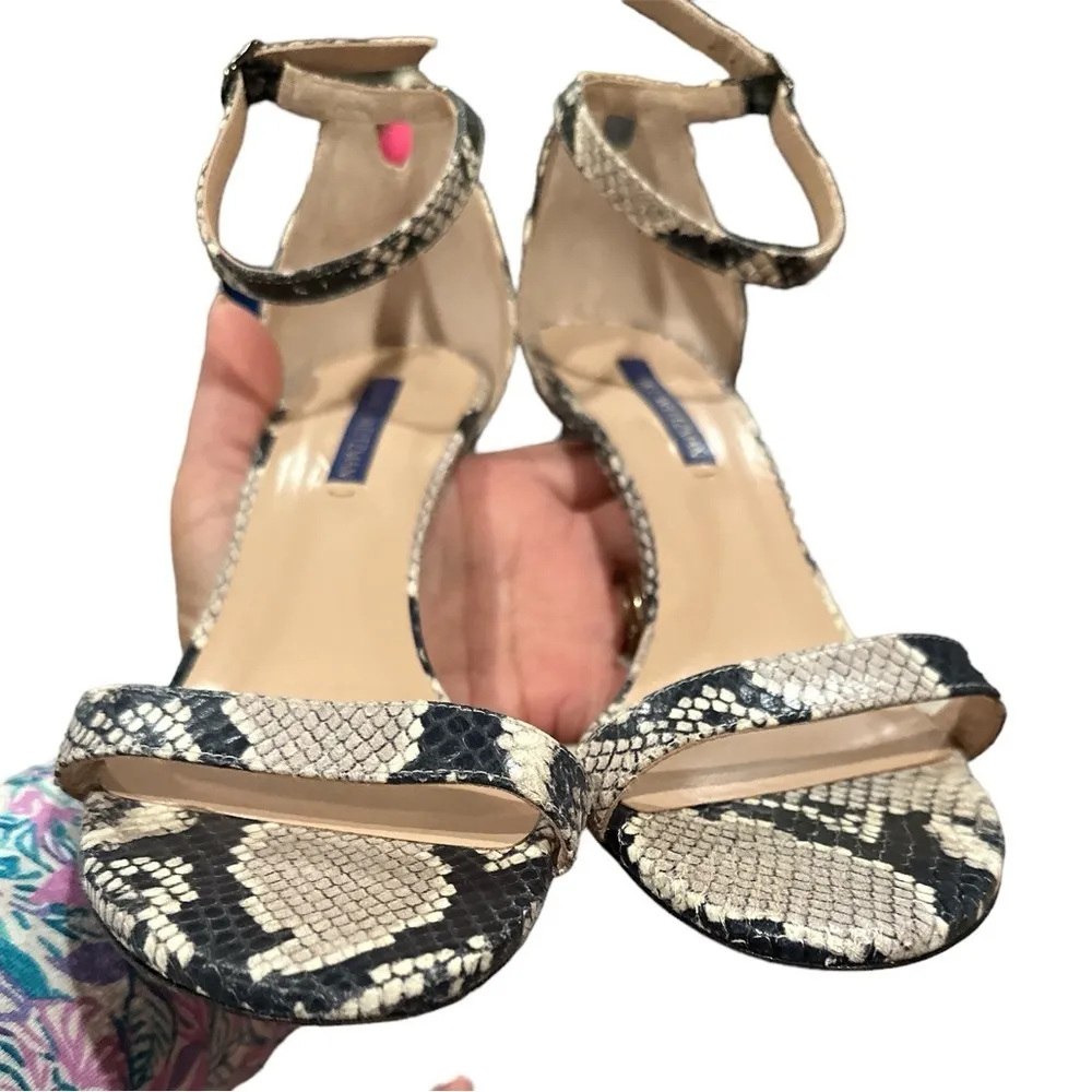 STUART WEITZMAN SWIFTY ANKLE STRAP SNAKESKIN OPEN TOE BLOCK HEEL 9 - Image 7