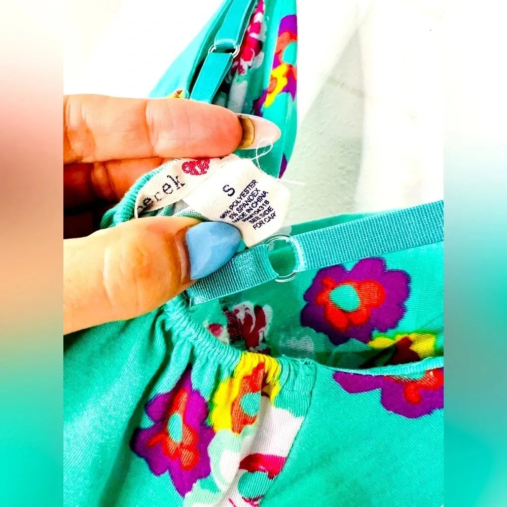 Derek Heart Mint Green and Floral Midi Dress with Tie Around Size Small - Image 4