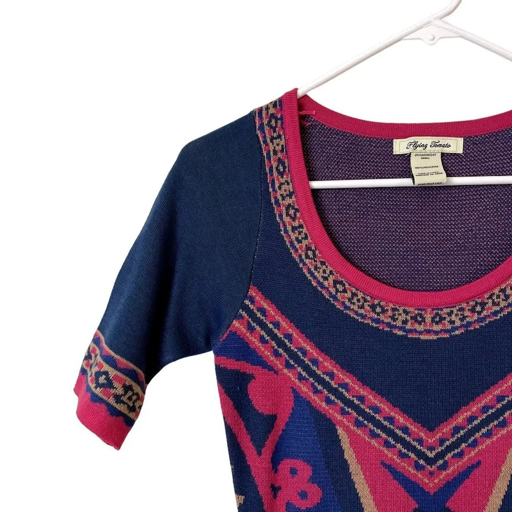 Flying Tomato unique knit dress short sleeved fit and flare scoop neck dress - Image 2