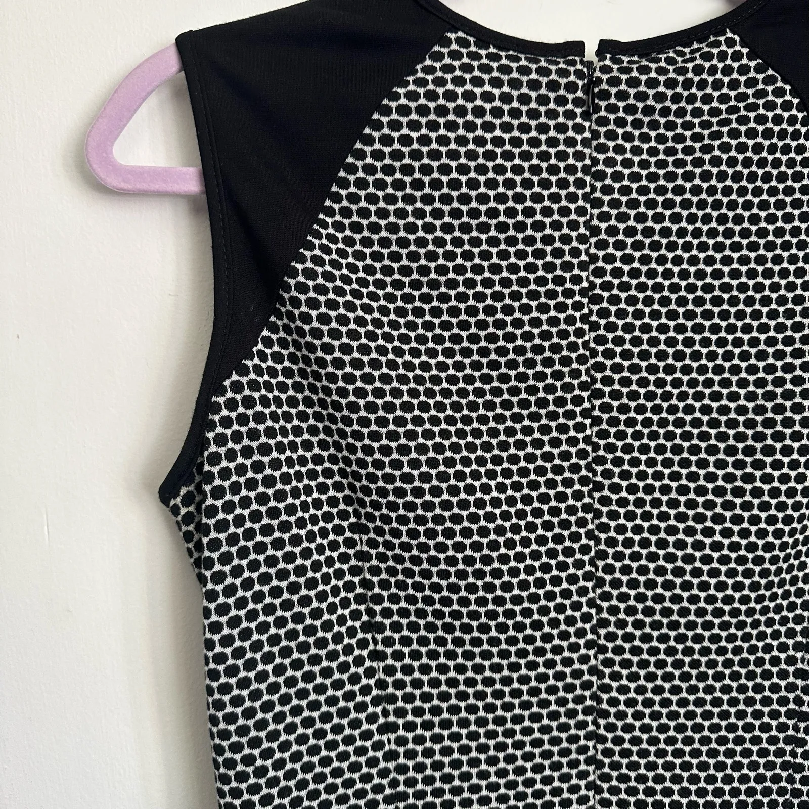 Vince Camuto Lined Sheath Midi‎ Polka Dot Black White Peplum Bodycon Dress Sz 4 - Image 4