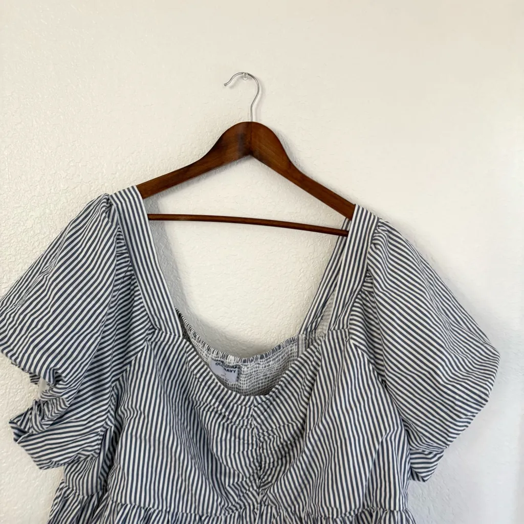 NEW Old Navy Womens Shirt Blue White Stripe Puff Sleeve Smocked Back Size 4X - Image 3