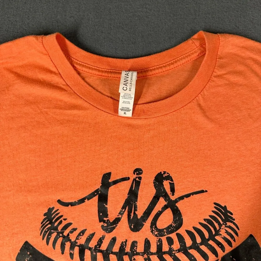 Tis The Season Softball Baseball Womens XL Orange Short Sleeve Tee T-shirt Bella - Image 3