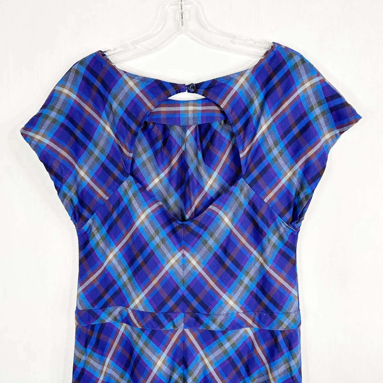 Patagonia Size 6 Dress Blue‎ Purple Plaid Midi Long Short Sleeve Shift 1135 - Image 7