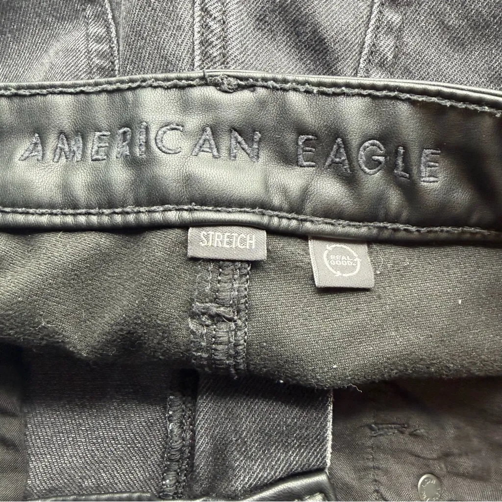American Eagle Super High Waisted Vegan Leather Ankle Straight Jeans Black 12 - Image 8