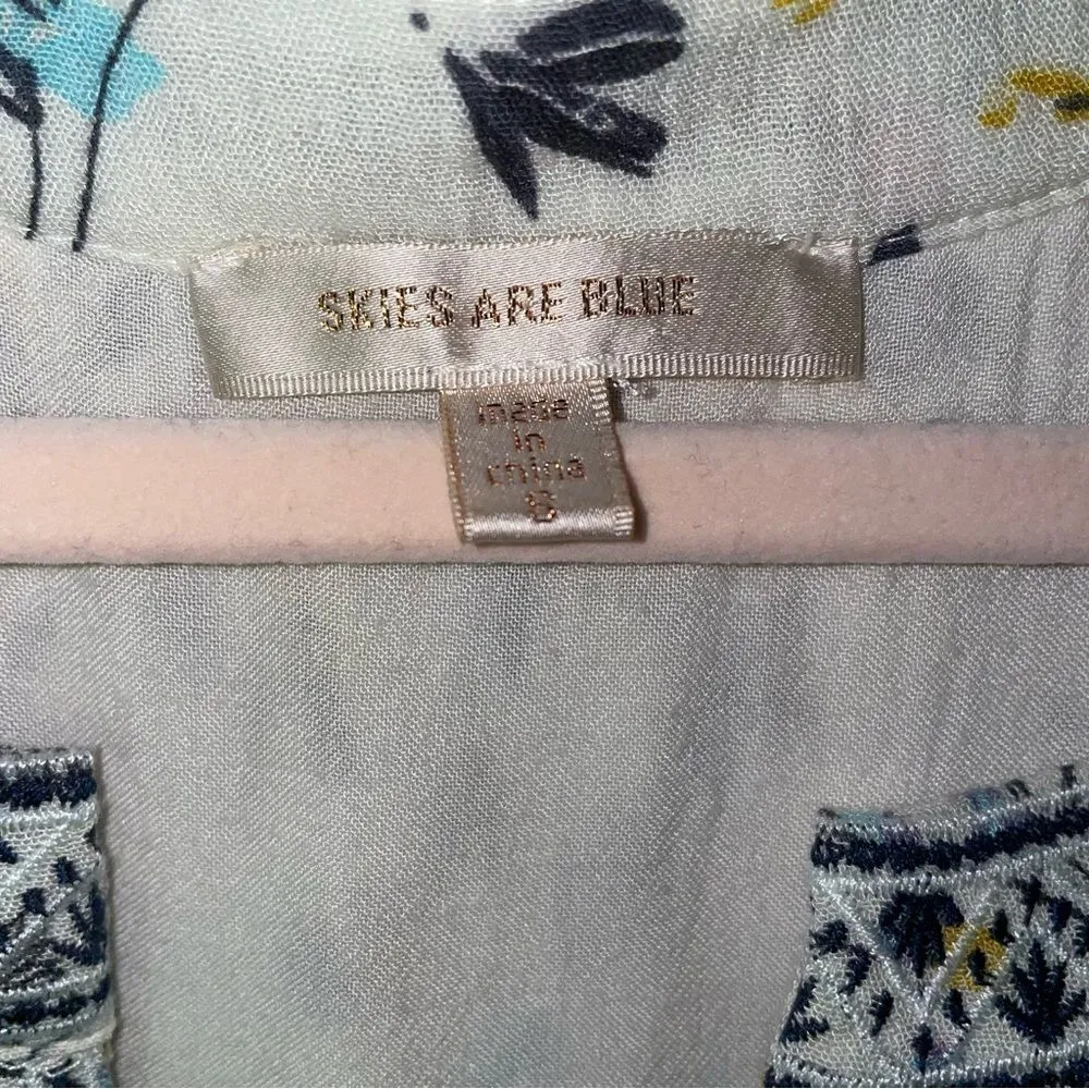 Skies Are Blue S Dress Midi Shift Embroidered Split Collar Sleeveless Floral - Image 4