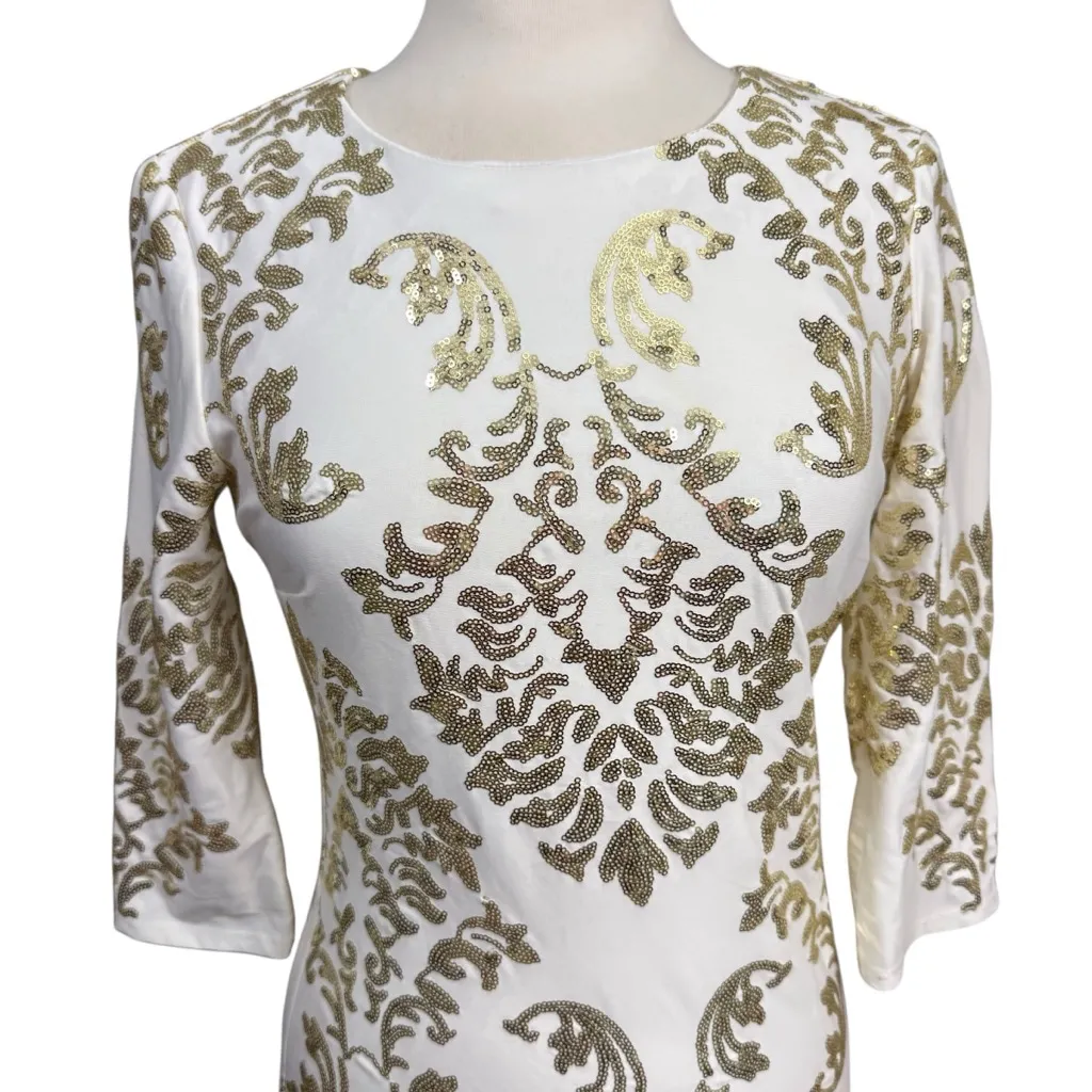 B Darlin White Sequin Dress Size 9/10 Long Sleeve Cocktail - Image 2