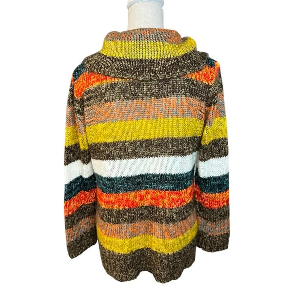 Canyon river blues multicolor striped cowl neck sweater Y2K boho turtleneck - Image 5