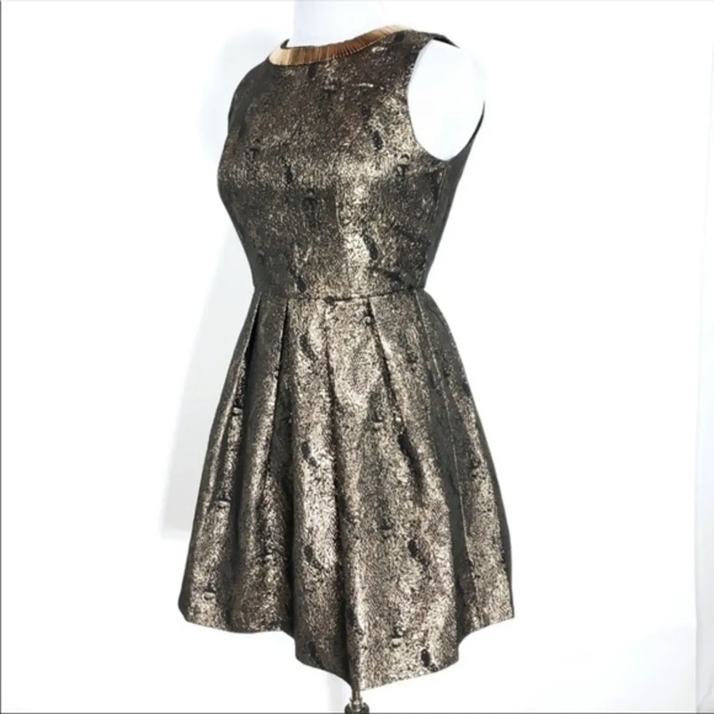 ROMEO & JULIET COUTURE ROMANTIC GOTH GOLD BLACK METALLIC LINED DRESS XS - Image 5