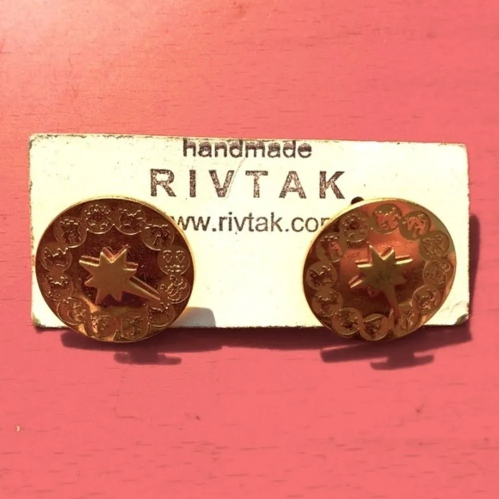 NEW Gold earrings handmade post back gages eclectic indie edgy bold kitschy NWT - Image 2