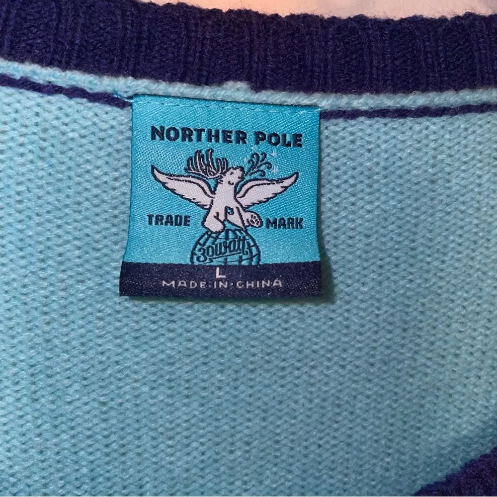 Norther Pole Ugly Christmas Sweater Merlot Santa Crew Neck Size Large Blue - Image 2