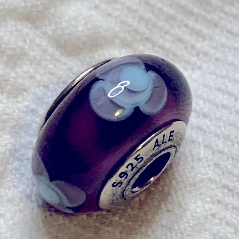 Authentic PANDORA Blue Flowers on for You Murano Glass Bead Purple 925 - Image 4