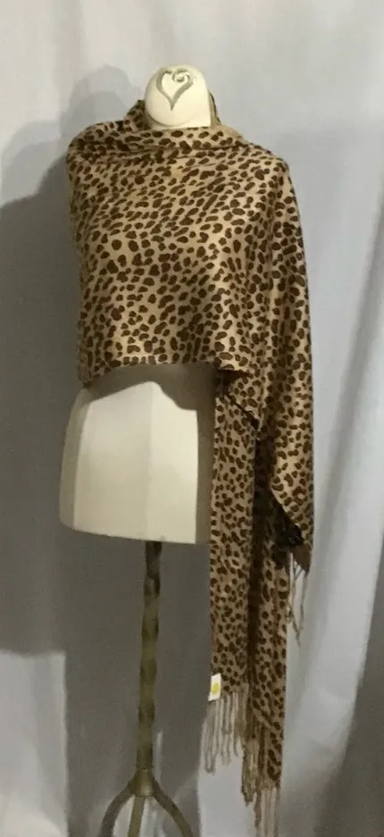 Cajon Women’s Animal Print Made In India Fringe Soft Earth Tone Fall Cozy - Image 1