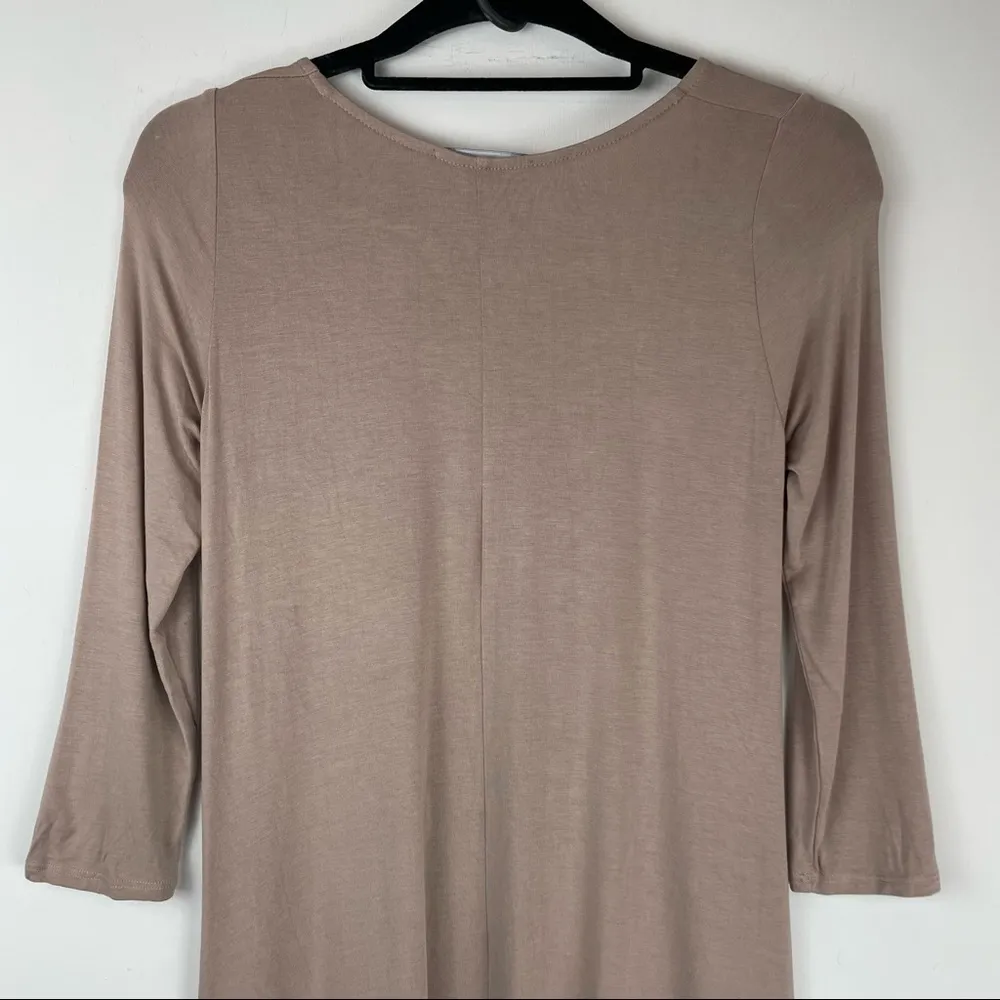 NWT Lulu’s Neutral Tan Jersey Flowy Mini Dress Sz Small 3/4 Sleeves - Image 8