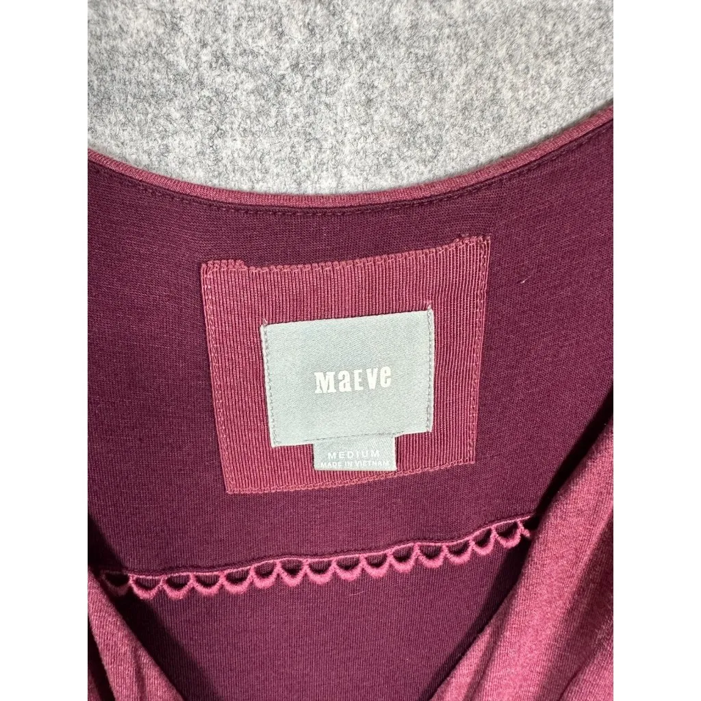 Maeve Medium Womens Dress Low Cut V-Neck Burgundy Stretch Faux Wrap Knee Length - Image 6