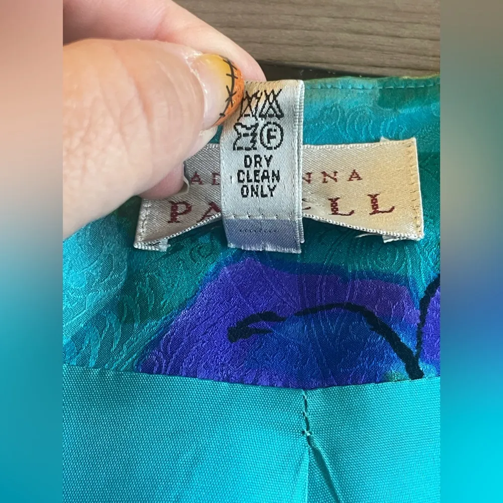 Adrianna Papell 100%‎ Silk Jacket Blouse Blue Green Purple Size 12 Formal Floral - Image 6