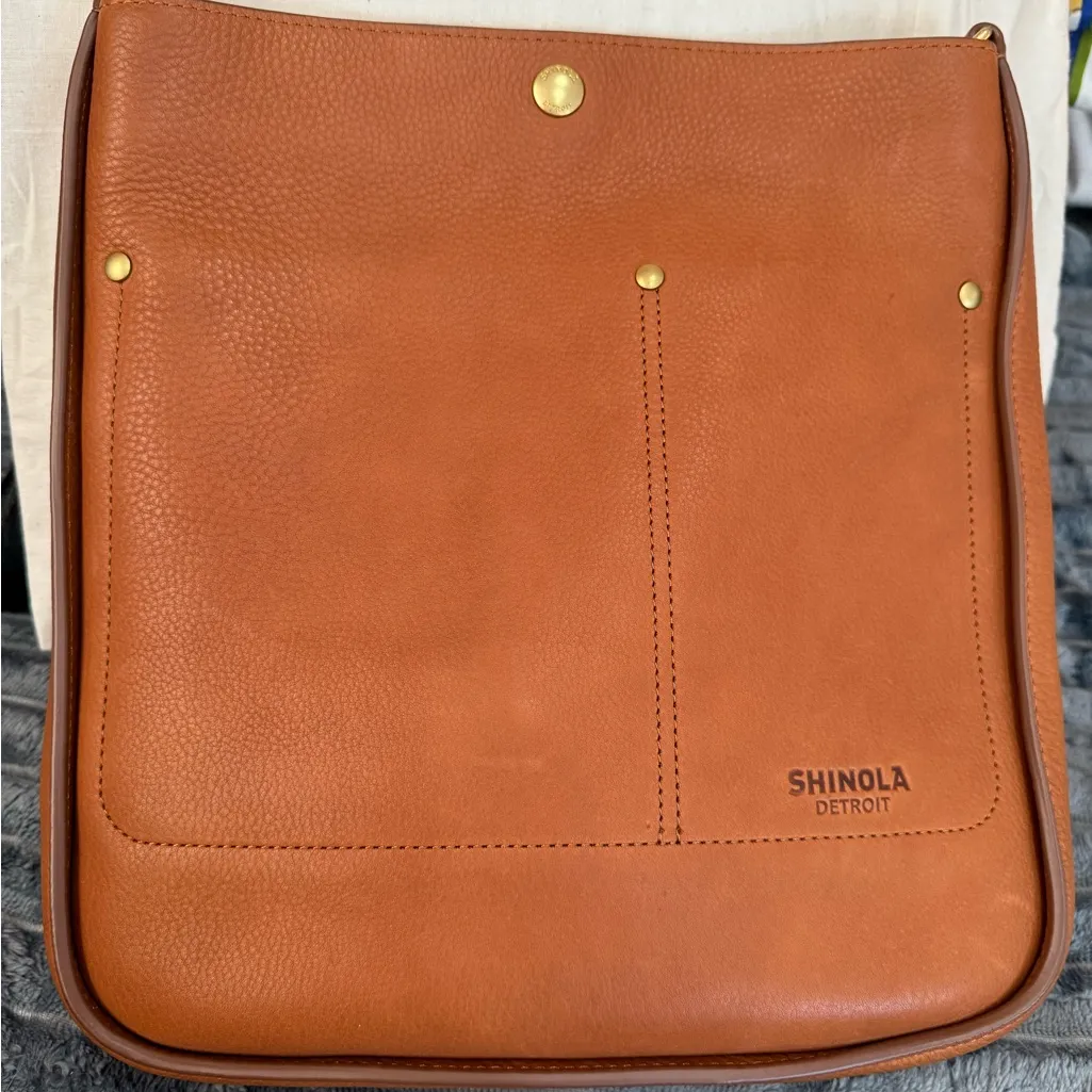Shinola Pocket Crossbody Bag Leather Camel Tan Adjustable Strap New - Image 8