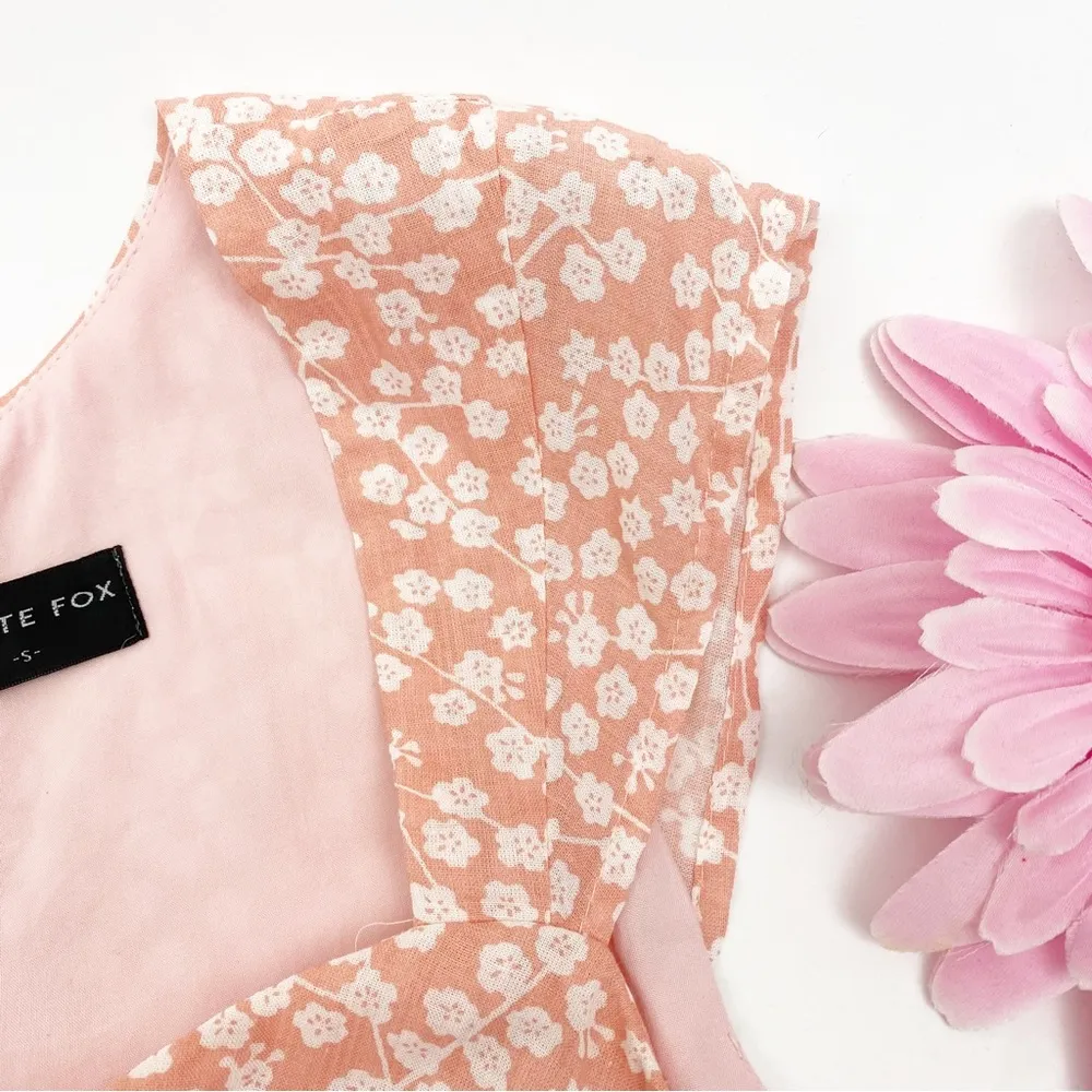 White Fox Boutique Fall Flowers Button Front Mini Dress Blush Pink Ditsy Floral - Image 6