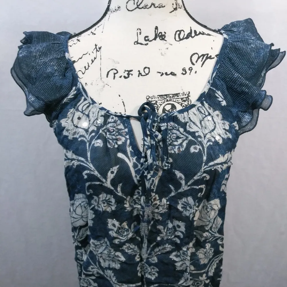 SOFT SURROUNDINGS SHORT SLEEVE PEASANT BLOUSE NAVY BLUE BILA TOP SIZE XS - Image 4