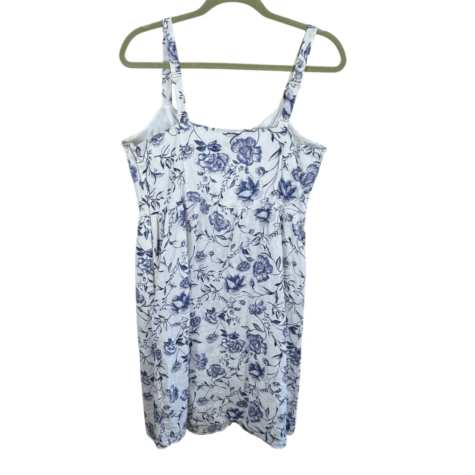 Cynthia Rowley 100% Linen White Blue Floral Midi Lined Tank Dress Size 12 - Image 2