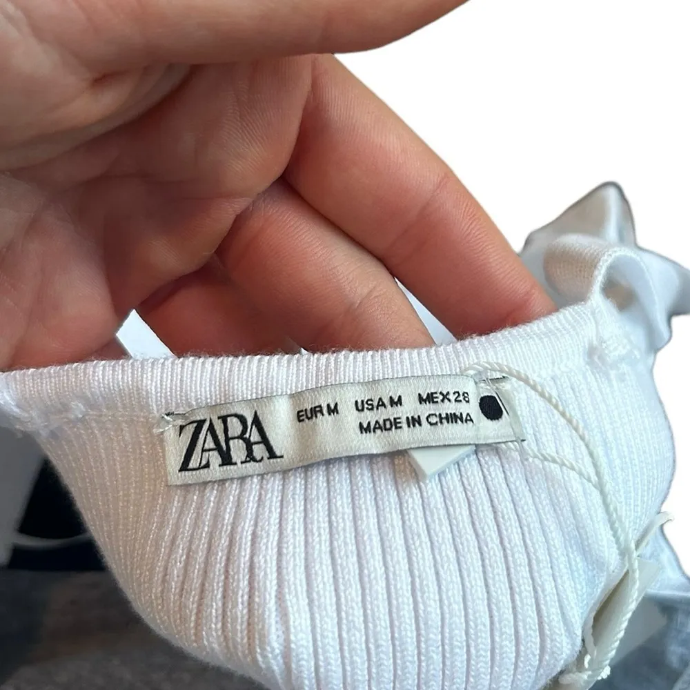 Zara White Knit Crop Top Sweetheart Neckline Size Medium New with Tags - Image 8